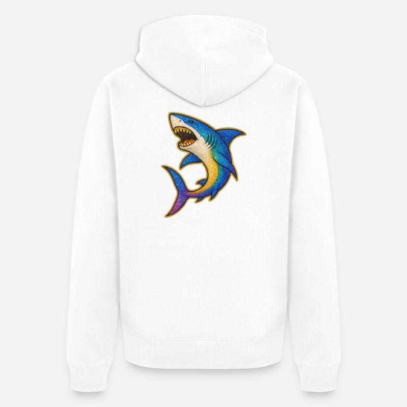 Requin | Requin arc-en-ciel Patch Art - Veste à capuche bio Premium Unisexe - blanc