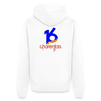 16 Charentais Blau Rot - Unisex Premium Bio Zip Hoodie - Weiß - Hinten - Thijin (182cm)