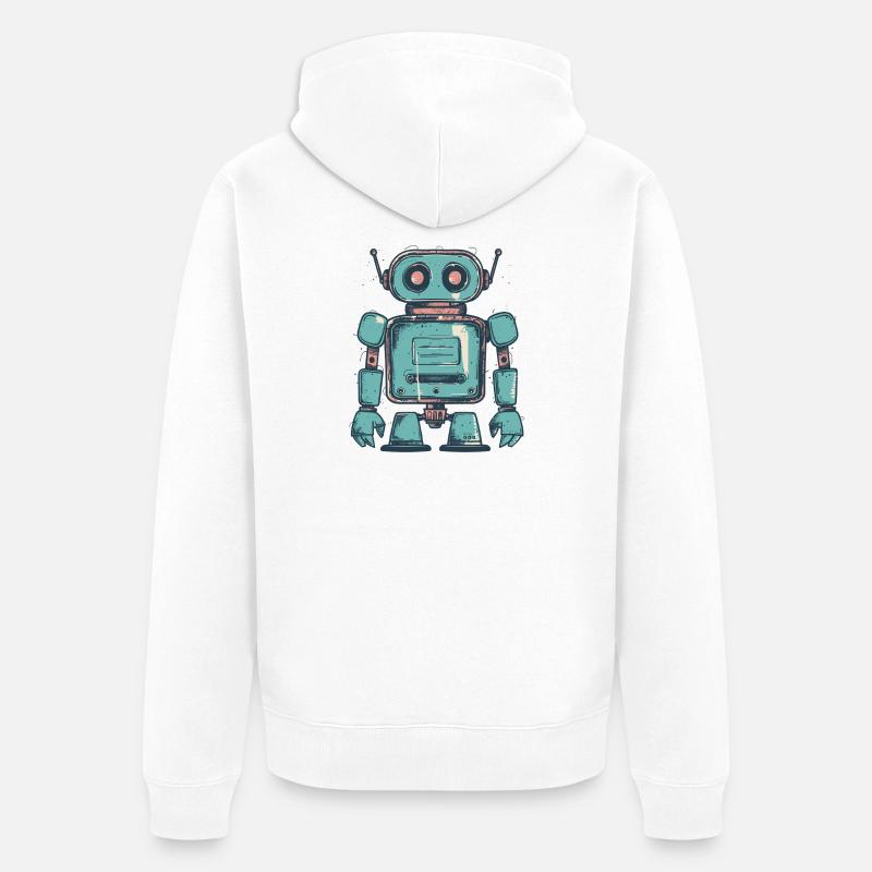 Dessin de robot sarcelle rétro - Veste à capuche bio Premium Unisexe - blanc
