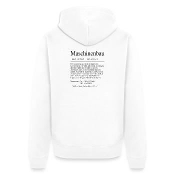 Unispruch "Maschinenbau" Geschenk, Studenten - Unisex Premium Bio Zip Hoodie - Weiß - Hinten - Thijin (182cm)