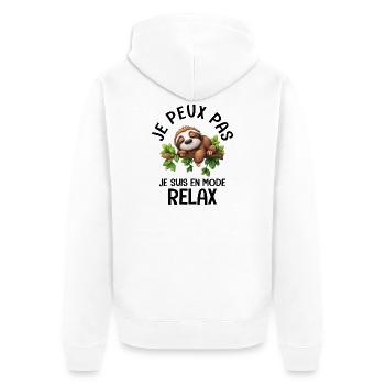 Ich kann nicht, ich bin im entspannten Modus, Faulheit, Ruhe - Unisex Premium Bio Zip Hoodie - Weiß - Hinten - Thijin (182cm)