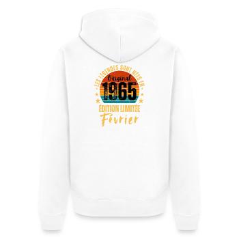 Jahrgang Februar 1960 – Jubiläums-Limitierte Auflage - Unisex Premium Bio Zip Hoodie - Weiß - Hinten - Thijin (182cm)