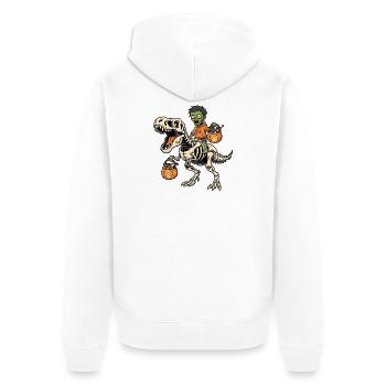 Zombie Riding Skeleton T-Rex Halloween Dinosaur - Unisex Premium Organic Zip Hoodie - white - Back - Thijin (182cm)