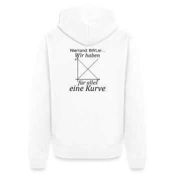 Unispruch "für alles eine Kurve" Studenten - Unisex Premium Bio Zip Hoodie - Weiß - Hinten - Thijin (182cm)