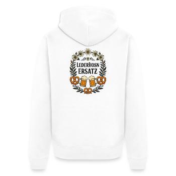 Lederhose Ersatz Brezel Bier Edelweiss Tracht  - Unisex Premium Bio Zip Hoodie - Weiß - Hinten - Thijin (182cm)