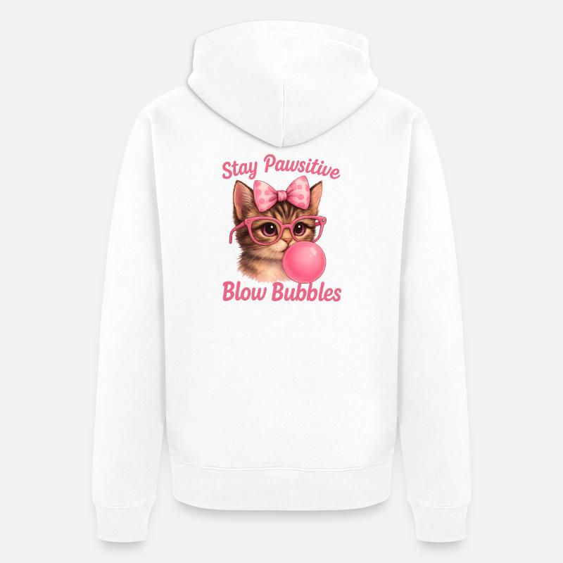 Chat mignon - Stay Pawsitive Blow Bubbles - Veste à capuche bio Premium Unisexe - blanc