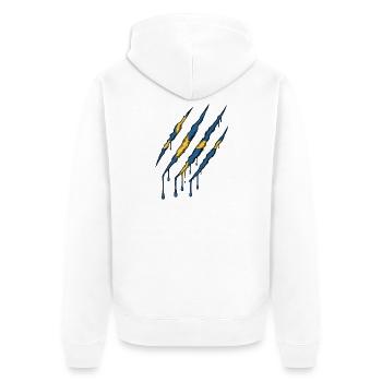 Schweden Flagge Kralle Grunge Sverige Kratzspur - Unisex Premium Bio Zip Hoodie - Weiß - Hinten - Thijin (182cm)