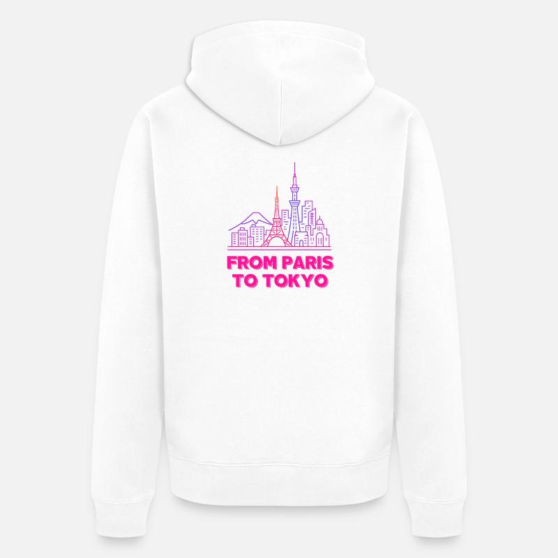 De Paris à Tokyo Neon Skyline - Veste à capuche bio Premium Unisexe - blanc