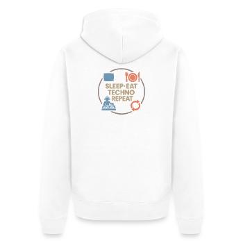Humour techno – Sommeil · Manger · Techno · Répéter - Veste à capuche bio Premium Unisexe - blanc - Dos - Thijin (182cm)