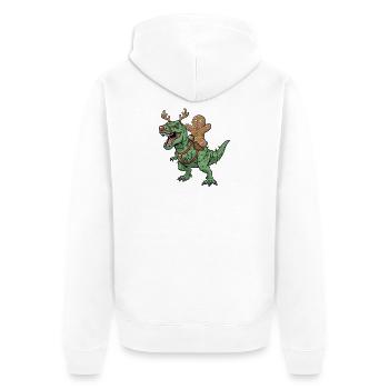 Gingerbread Man Rides T-Rex Christmas Dinosauri - Unisex Premium Organic Zip Hoodie - white - Back - Thijin (182cm)