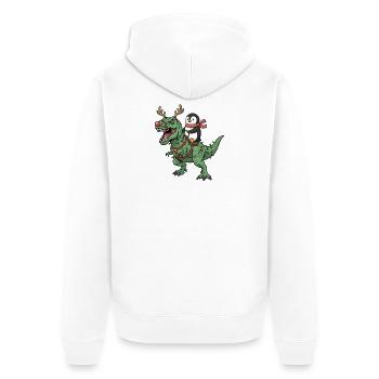 Pinguin reitet T-Rex Lustiger Weihnachtsdinosaurie - Unisex Premium Bio Zip Hoodie - Weiß - Hinten - Thijin (182cm)