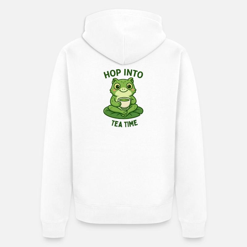 Frosch Teezeit Matcha Illustration Design  - Unisex Premium Bio Zip Hoodie - Weiß