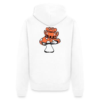 Frosch SItzt Pilz Süß Wald Waldfrosch Lächelt Cool - Unisex Premium Bio Zip Hoodie - Weiß - Hinten - Thijin (182cm)
