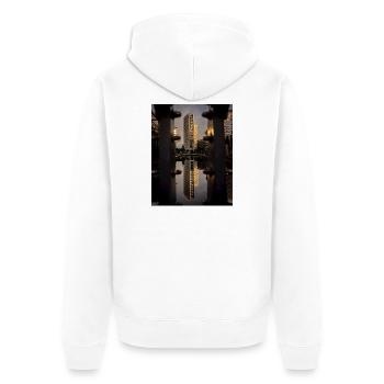 Gefangen zwischen den Schrauben - Unisex Premium Bio Zip Hoodie - Weiß - Hinten - Thijin (182cm)
