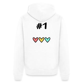 1. 1 Jahr. 1. JUBILÄUM. 1-JÄHRIGES JUBILÄUM - Unisex Premium Bio Zip Hoodie - Weiß - Hinten - Thijin (182cm)