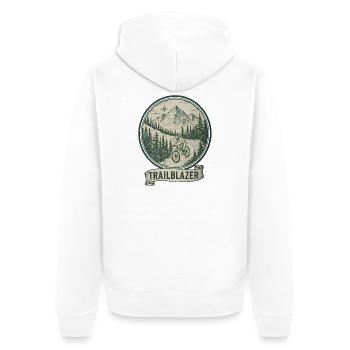 Trailblazer Mountainbiker Abzeichen - Unisex Premium Bio Zip Hoodie - Weiß - Hinten - Thijin (182cm)