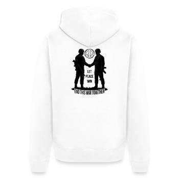LASS DEN FRIEDEN SIEGEN - Unisex Premium Bio Zip Hoodie - Weiß - Hinten - Thijin (182cm)