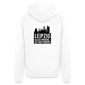 Leipzig Skyline Silhouette Text Design Stadt  - Unisex Premium Bio Zip Hoodie - Weiß - Hinten - Thijin (182cm)