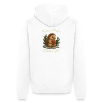Winterzauber – Stille Nacht mit Igel - Unisex Premium Bio Zip Hoodie - Weiß - Hinten - Thijin (182cm)