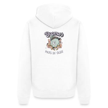 Boomer paie en espèces - Chemise drôle de déclaration - Veste à capuche bio Premium Unisexe - blanc - Dos - Thijin (182cm)