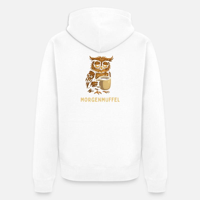Morgenmuffel-Eule mit Kaffee - Veste à capuche bio Premium Unisexe - blanc