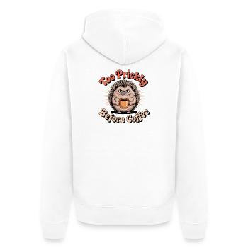 Igel Humor – Too Prickly Before Coffee - Unisex Premium Bio Zip Hoodie - Weiß - Hinten - Thijin (182cm)