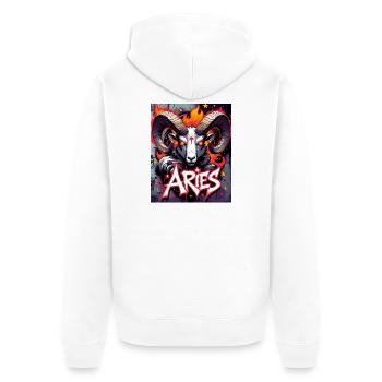 Aries - Unisex Premium Organic Zip Hoodie - white - Back - Thijin (182cm)