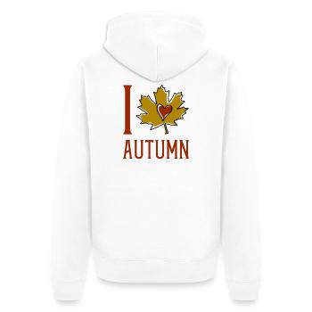 Autumn Leaf Heart Motif - Unisex Premium Organic Zip Hoodie - white - Back - Thijin (182cm)