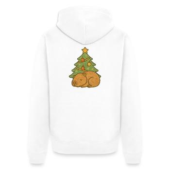 ✨ Schlafendes Capybara unterm Weihnachtsbaum 🎄 - Unisex Premium Bio Zip Hoodie - Weiß - Hinten - Thijin (182cm)