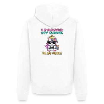 i paused my game to be here - unicorn - Unisex Premium Organic Zip Hoodie - white - Back - Thijin (182cm)