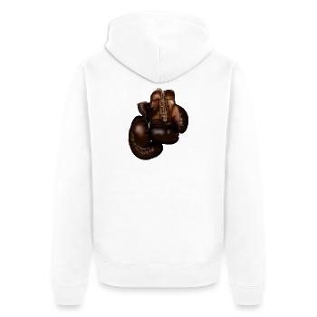 Dunkle Boxhandschuhe Lederdetail - Unisex Premium Bio Zip Hoodie - Weiß - Hinten - Thijin (182cm)