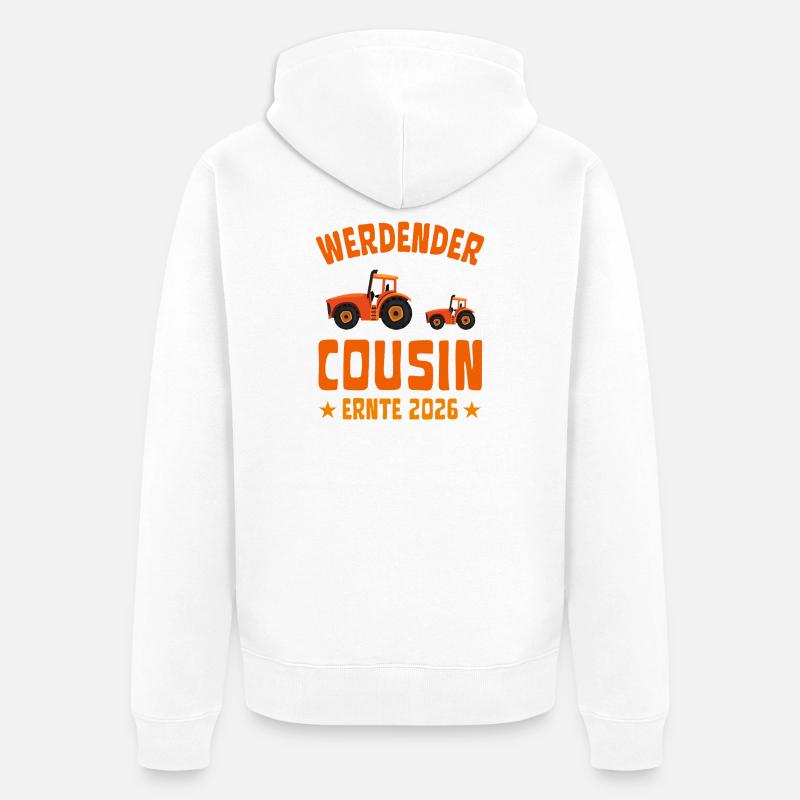 Werdender Cousin Ernte 2026 Traktor - Unisex Premium Bio Zip Hoodie - Weiß