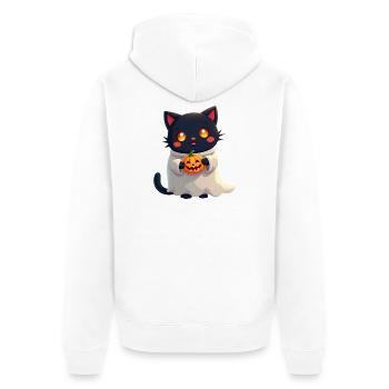 Chat d’Halloween avec citrouille d’Halloween - Veste à capuche bio Premium Unisexe - blanc - Dos - Thijin (182cm)