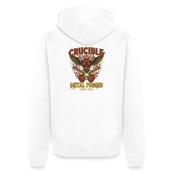 Crucible Metal Forged Logo - Unisex Premium Bio Zip Hoodie - Weiß - Hinten - Thijin (182cm)