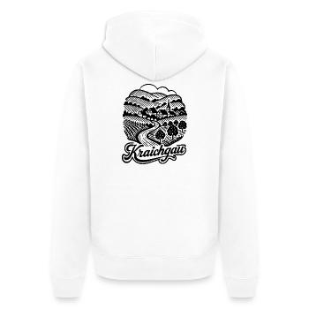 Kraichgau Illustration mit Schriftzug - Unisex Premium Bio Zip Hoodie - Weiß - Hinten - Thijin (182cm)