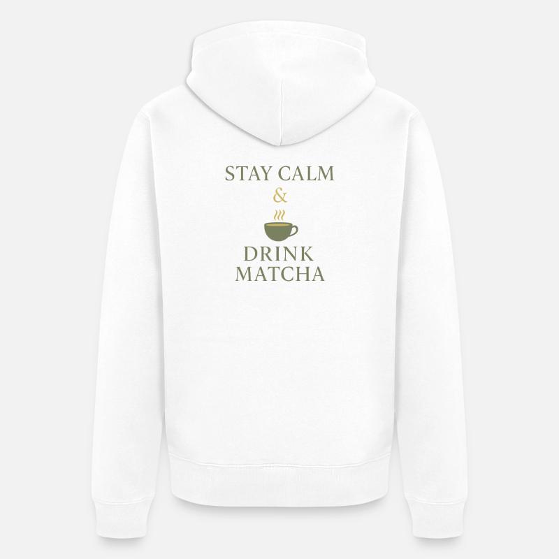 Restez calme et buvez du Matcha - Veste à capuche bio Premium Unisexe - blanc