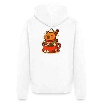 Capybara in heißer Schokolade – Weihnachtsmotiv - Unisex Premium Bio Zip Hoodie - Weiß - Hinten - Thijin (182cm)