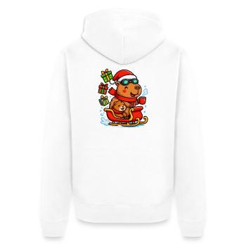 Weihnachtliches Capybara im Schlitten – Cozy Chris - Unisex Premium Bio Zip Hoodie - Weiß - Hinten - Thijin (182cm)