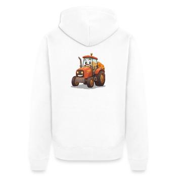 Pumpkin Tractor in Orange Cartoon Farm - Unisex Premium Organic Zip Hoodie - white - Back - Thijin (182cm)