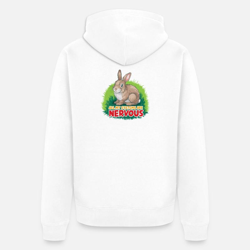 Lapin nerveux: blague système - Veste à capuche bio Premium Unisexe - blanc