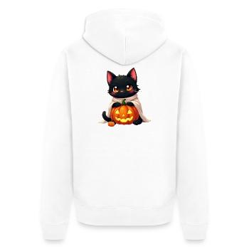 Halloween Katze mit Halloween Kürbis - Unisex Premium Bio Zip Hoodie - Weiß - Hinten - Thijin (182cm)