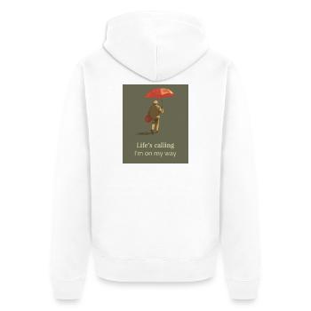 Life’s Calling – I’m on My Way   Travel Quote - Unisex Premium Bio Zip Hoodie - Weiß - Hinten - Thijin (182cm)