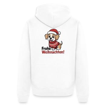 Weihnachtshund – Frohe Weihnachten! - Unisex Premium Bio Zip Hoodie - Weiß - Hinten - Thijin (182cm)