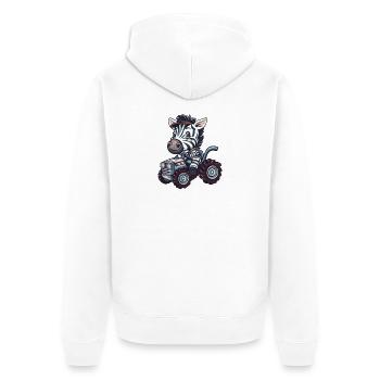 Zebra Tractor Farmer - Unisex Premium Organic Zip Hoodie - white - Back - Thijin (182cm)