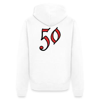 50. 50 ANS. 50e ANNIVERSAIRE. ANNIVERSAIRE 50 ANS. - Veste à capuche bio Premium Unisexe - blanc - Dos - Thijin (182cm)