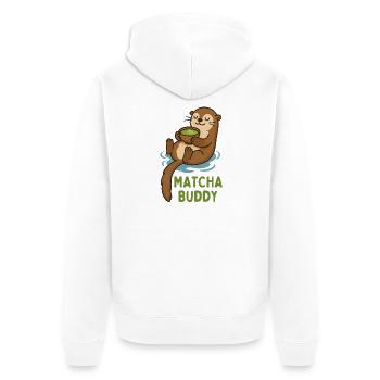 Illustration de la loutre amie matcha - Veste à capuche bio Premium Unisexe - blanc - Dos - Thijin (182cm)