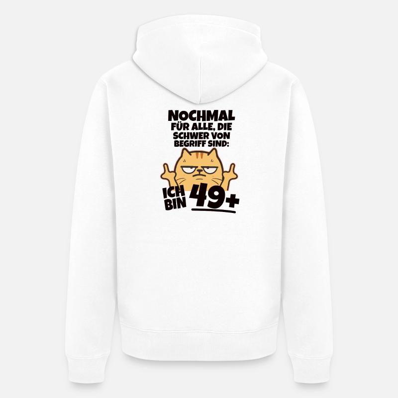 Ich bin 49 plus Mittelfinger - Unisex Premium Bio Zip Hoodie - Weiß