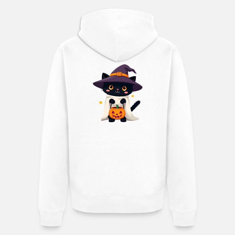 Chat d’Halloween avec citrouille d’Halloween - Veste à capuche bio Premium Unisexe - blanc