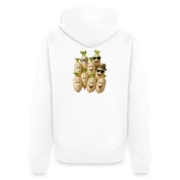 Fröhliche Rettich-Charaktere - Unisex Premium Bio Zip Hoodie - Weiß - Hinten - Thijin (182cm)