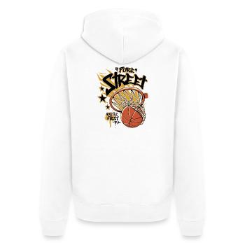 Hustle First Street Basketball - Unisex Premium Organic Zip Hoodie - white - Back - Thijin (182cm)